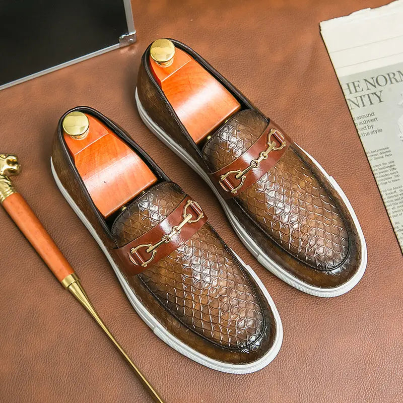 Double Pin Buckle Loafers Business Casual British Leather Shoes Dropshipman