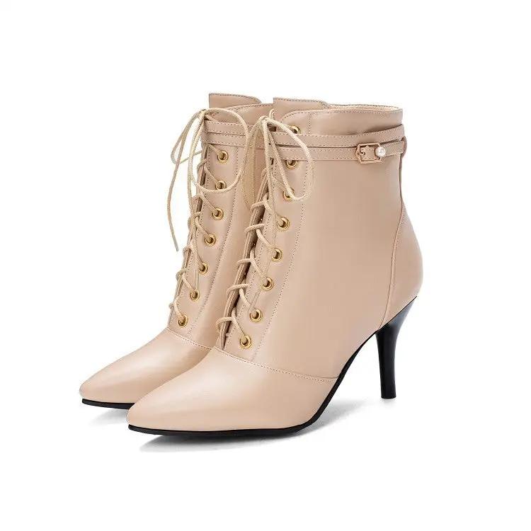 Lace-up belt buckle stiletto heel ankle boots Cjdropshipping