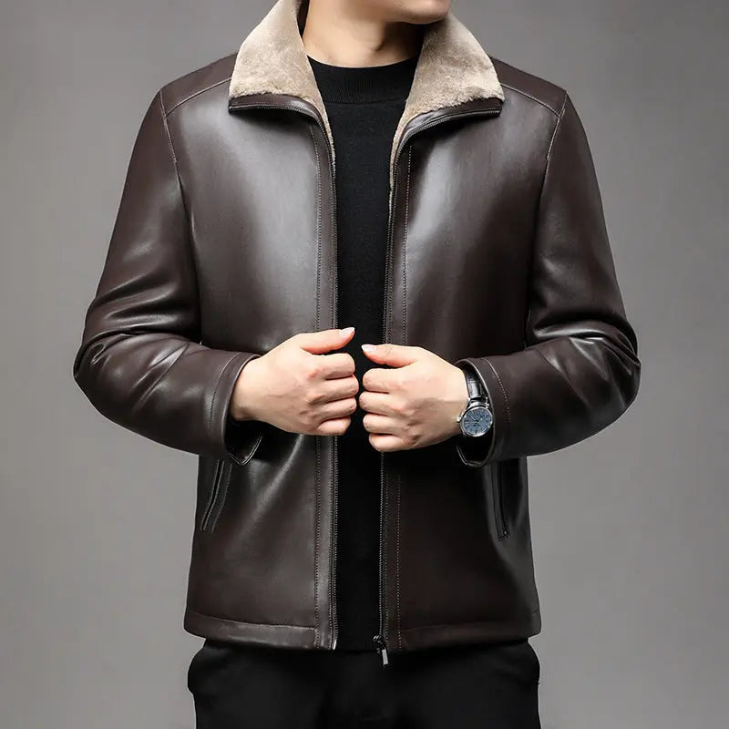 Jacket Business Warm Fur Lapel Fur Integrated Fleece-lined Thickened Leather Coat Dropshipman