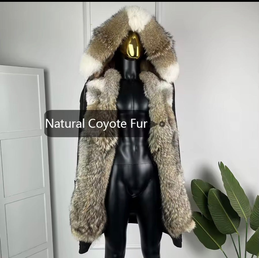Men's Real Coyote Fur Parka – Luxury Winter Hooded Jacket with Genuine Fur Trim