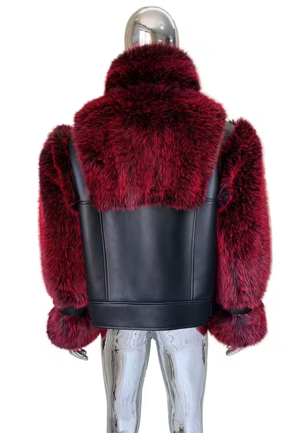Men's Luxury Faux Fur & Leather Bomber Jacket – Winter Statement Outerwear with Stand Collar & Buckle Cuffs