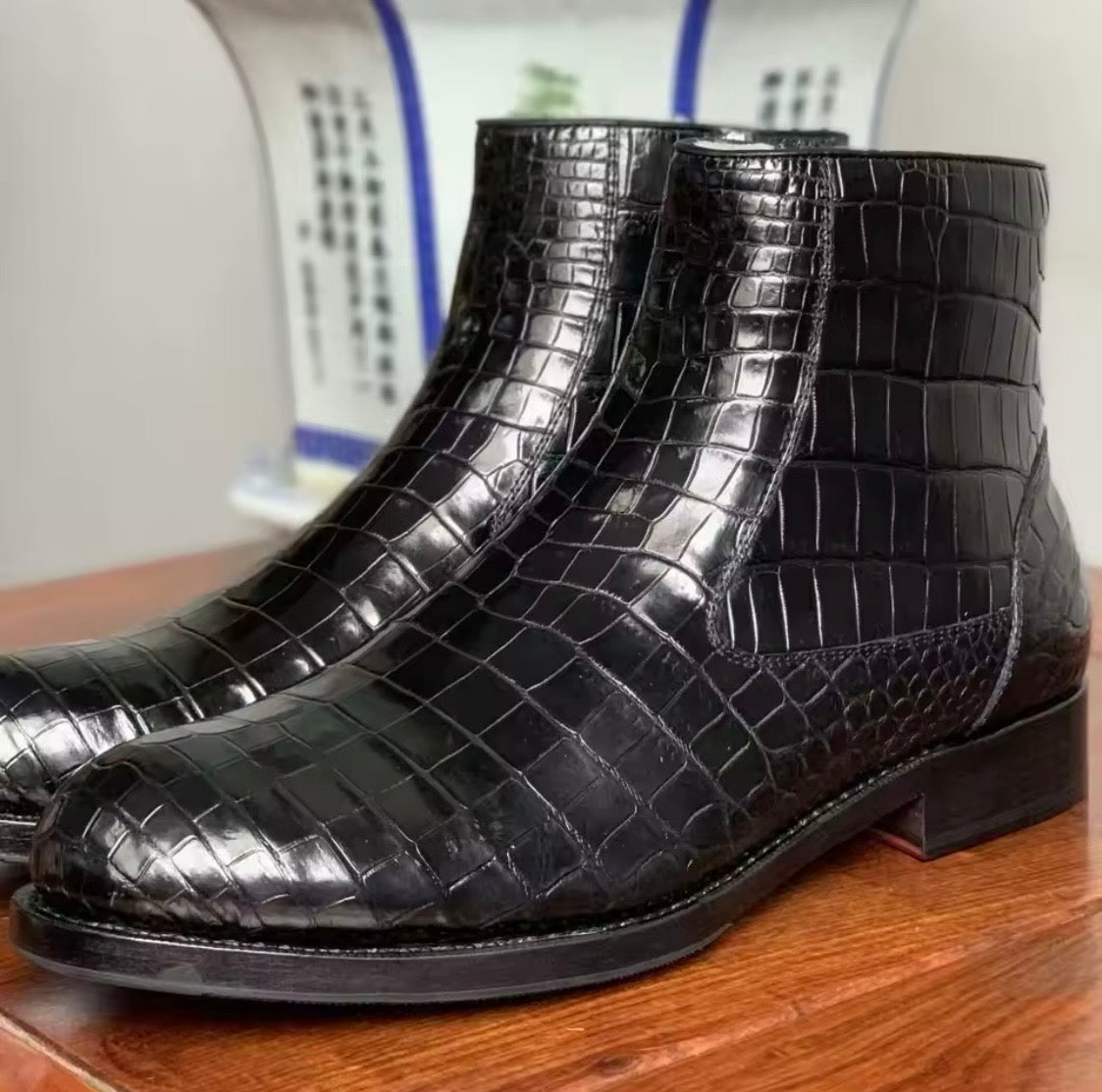 Luxury Men's Cow Leather Jacket & Genuine Crocodile Leather Chelsea Boots Set | Handcrafted Exotic Leather Outfit