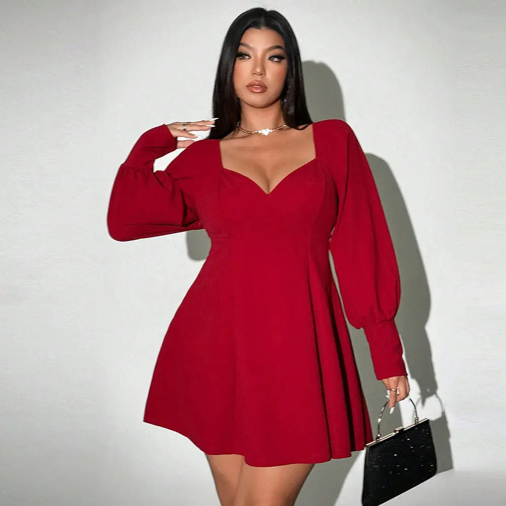 Plus Size Red High Waist Dress Cjdropshipping