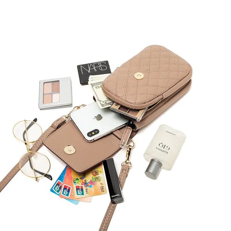 Plaid Sewing Design Mobile Phone Bags For Women Simple Buckle Multifunctional Crossbody Shoulder Bag Dropshipman