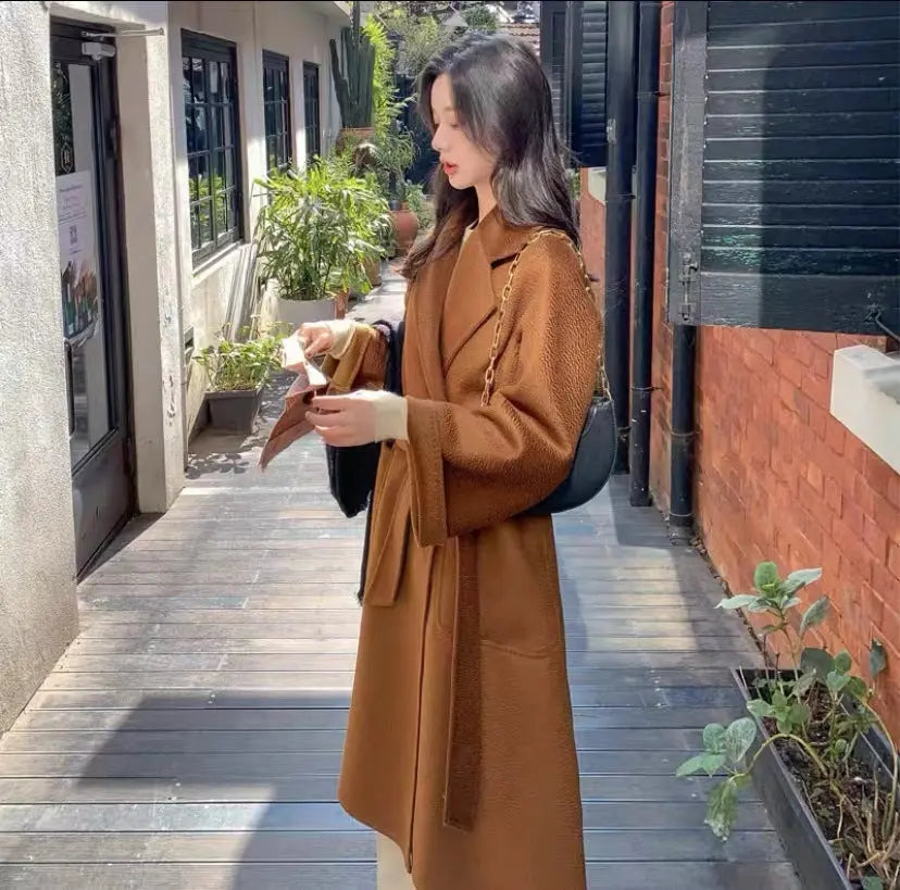 Women's Mid-length Autumn And Winter Loose Reversible Cashmere Coat JNi3 shop