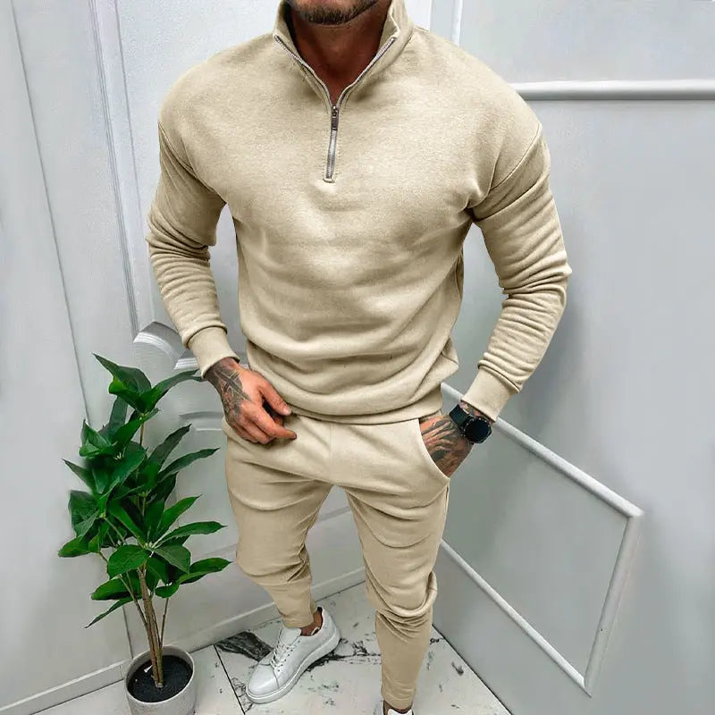 Men's Casual Fleece-lined Solid Color Top And Trousers Suit Cjdropshipping