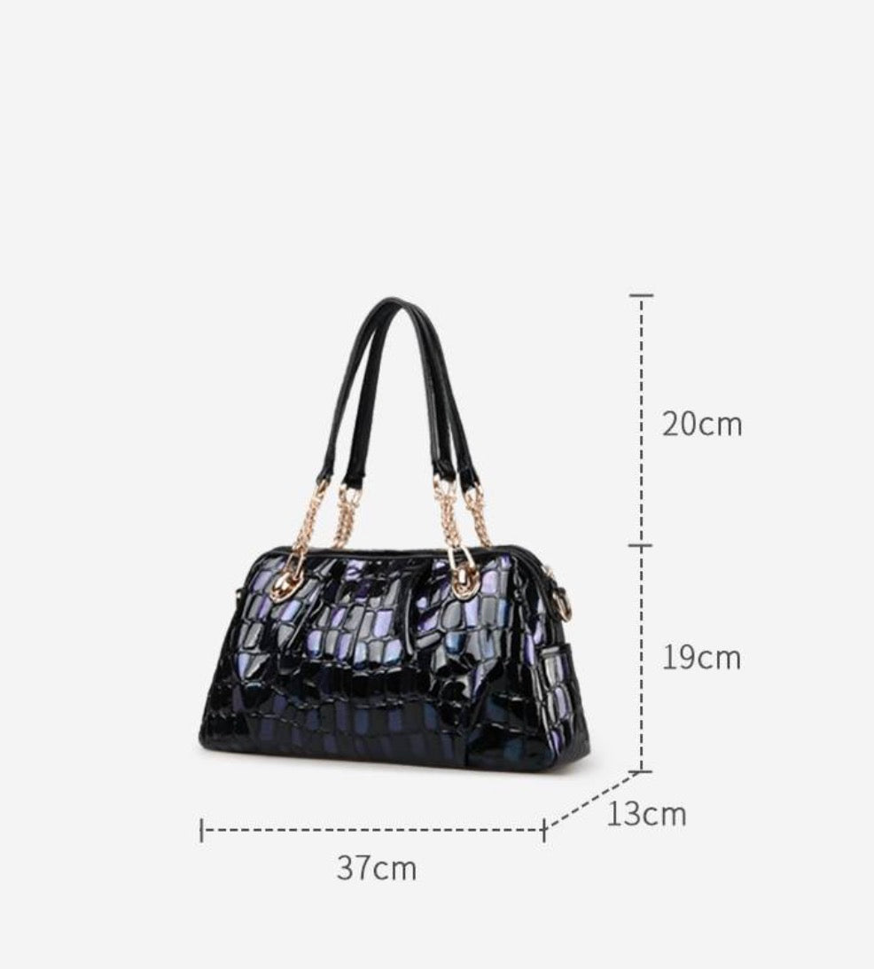Gradient Leather Satchel Bag, Crocodile Print Top Handle Handbag