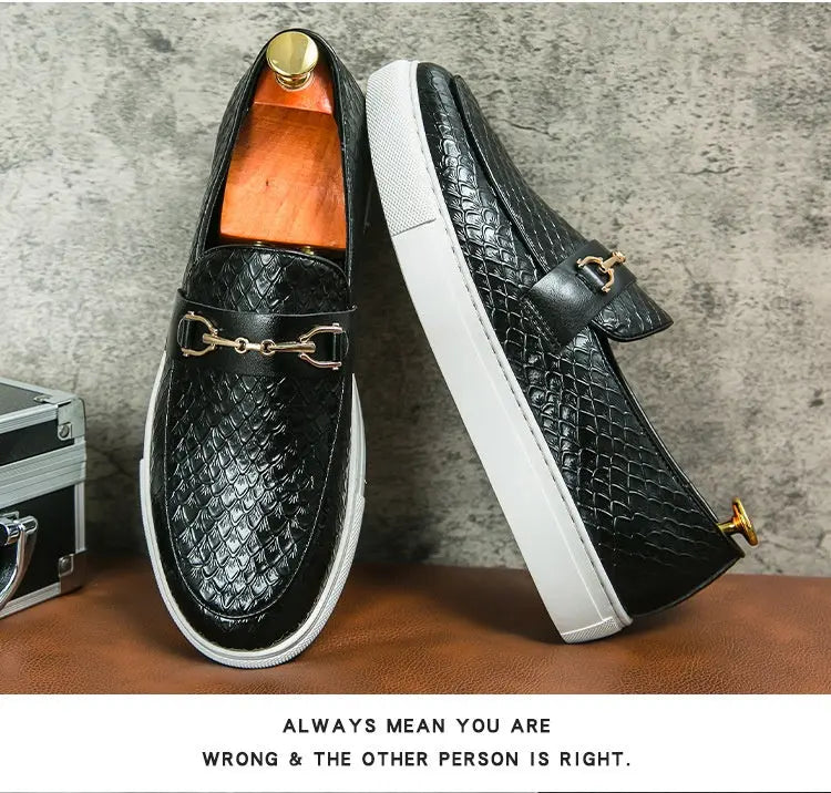 Double Pin Buckle Loafers Business Casual British Leather Shoes Dropshipman