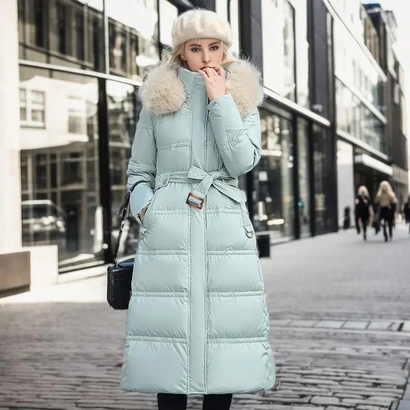 Winter Slim Long Jacket With Fur Hood And Belt Fashion Solid Hooded Coat Warm Clothing For Women Cjdropshipping