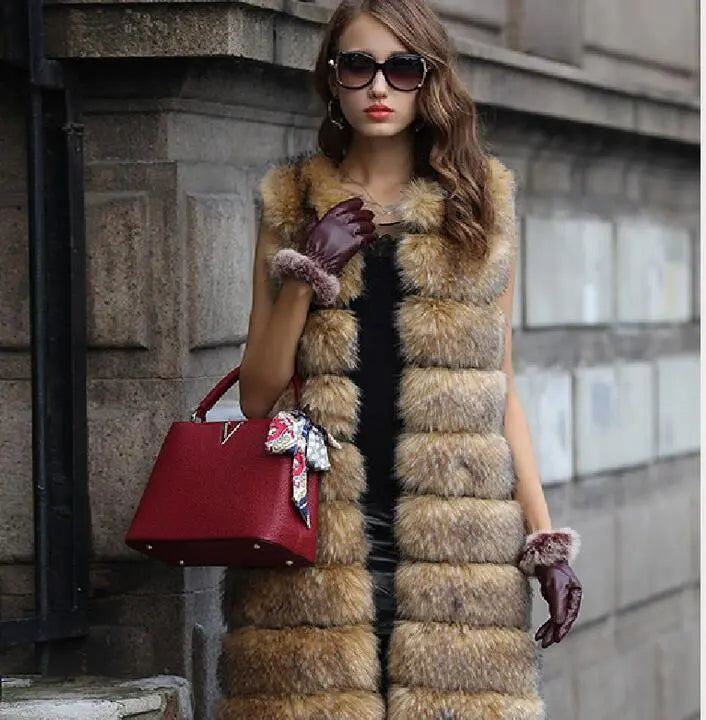 Ladies Faux Fox Fur Vest Slim Jacket JNi3 shop
