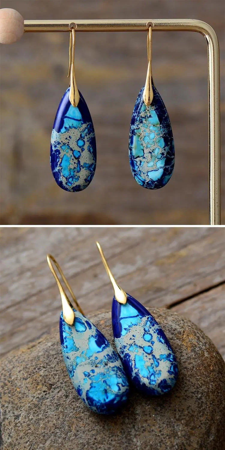 Bohemian Emperor Stone Water Drop Earrings Natural Stone Ornament Jewelry JNi3 shop