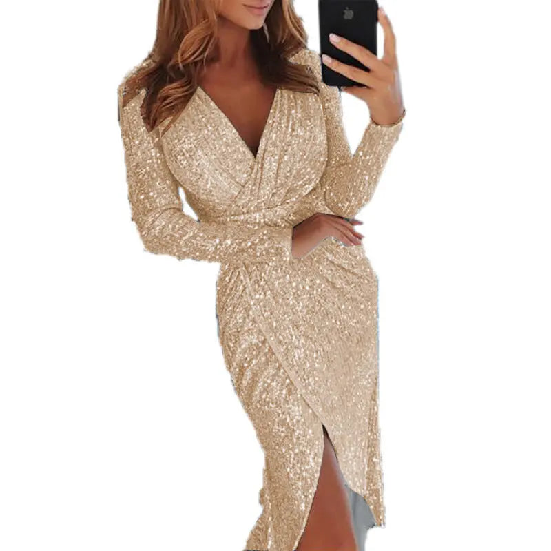 Women Clothes Bodycon Dresses New Ladies Bronzing Long-sleeved Cjdropshipping