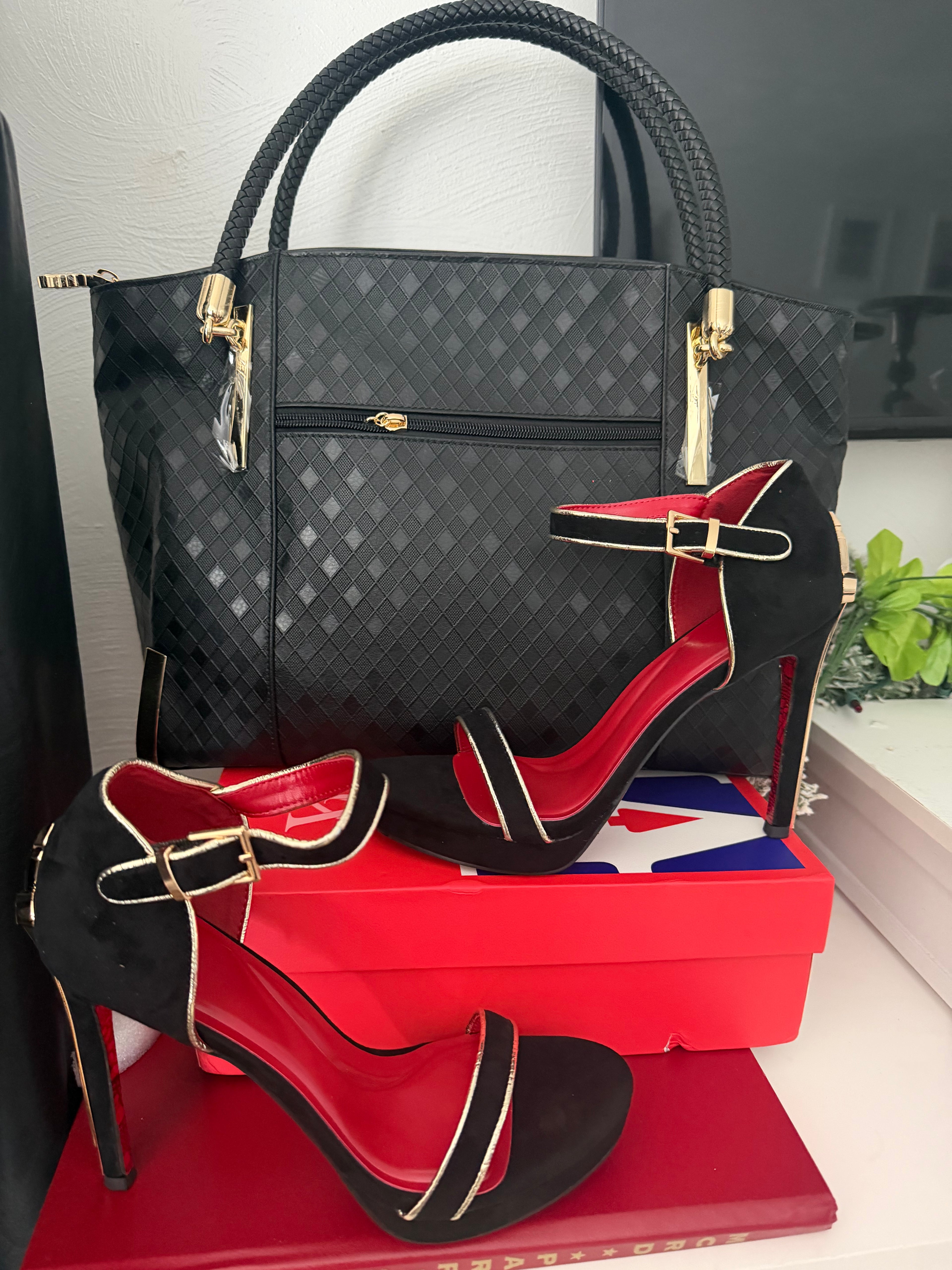 Black Leather Purse and dagger stiletto set