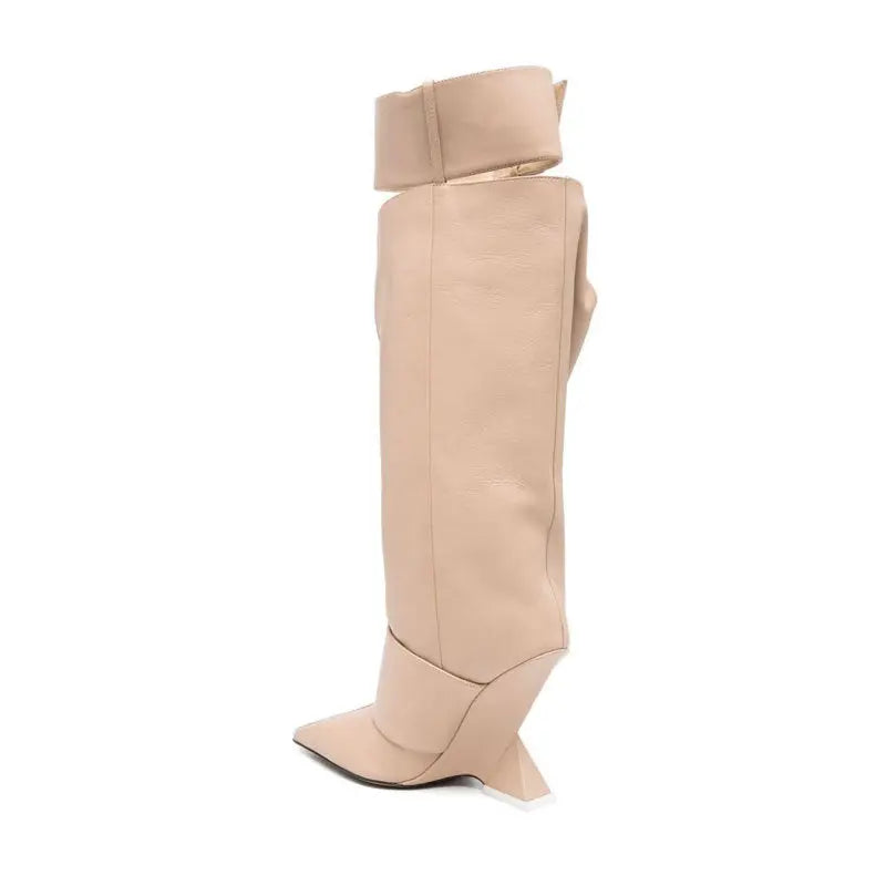 High-profile Wedge Sleeve Pointed Slip-on Strap Large Fastener Boots Dropshipman