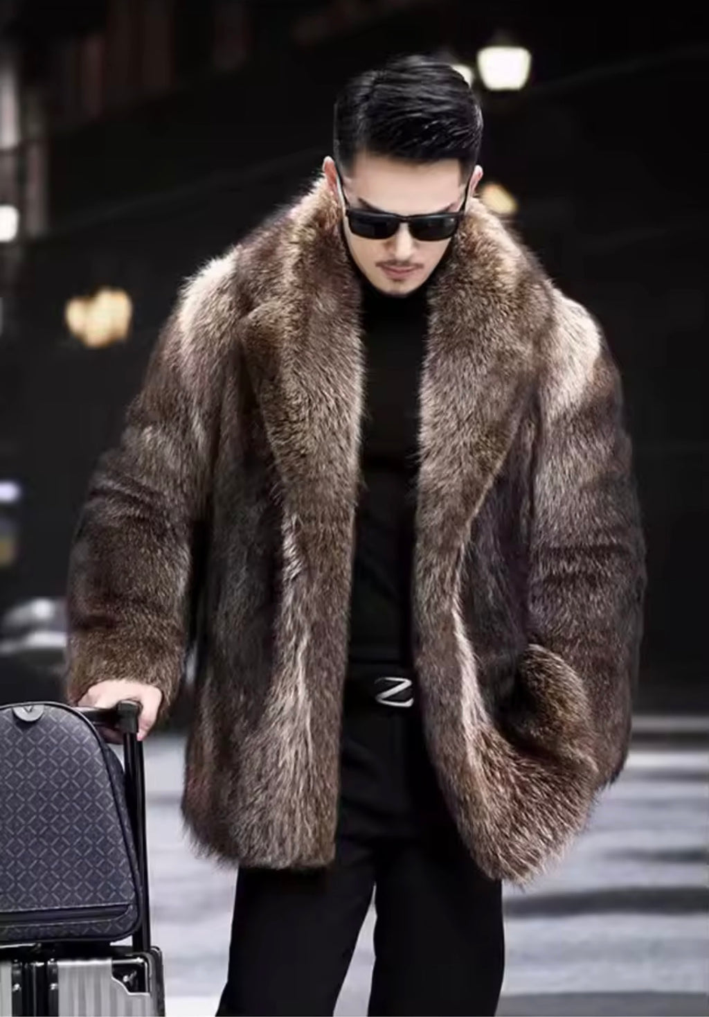 Men’s Faux Fur Coat – Winter Thick Warm Shaggy Overcoat, Vintage Lapel Collar Fluffy Jacket for Cold Weather