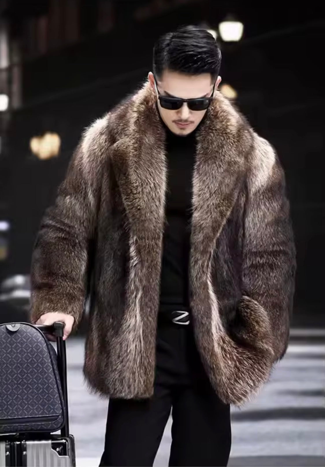 Men’s Faux Fur Coat – Winter Thick Warm Shaggy Overcoat, Vintage Lapel Collar Fluffy Jacket for Cold Weather