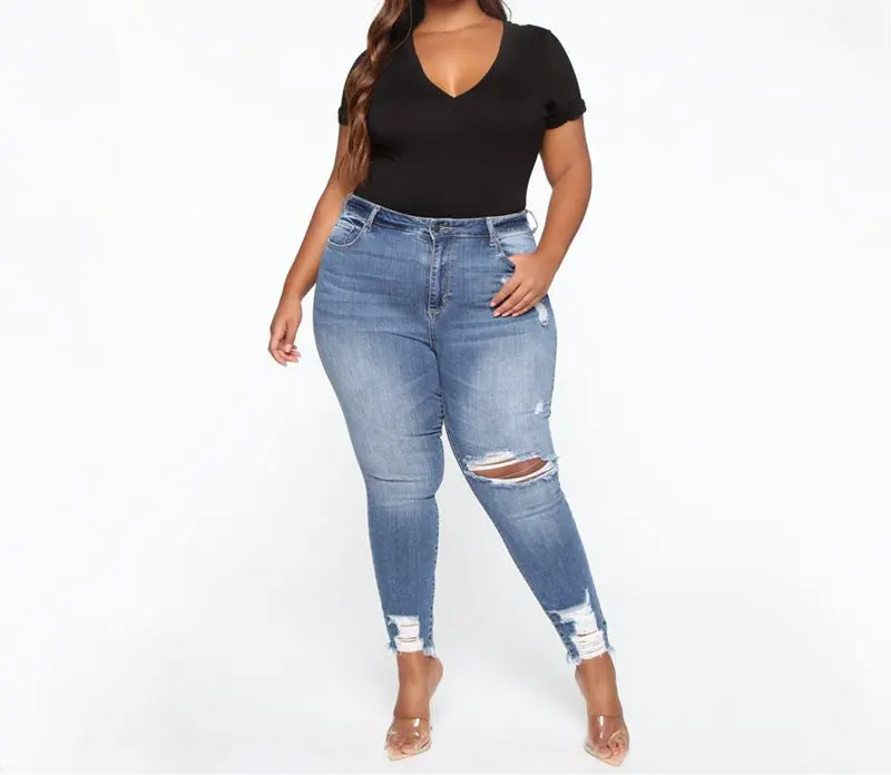Women Clothes Ripped Plus Size Ladies Denim Pants Jeans JNi3 shop