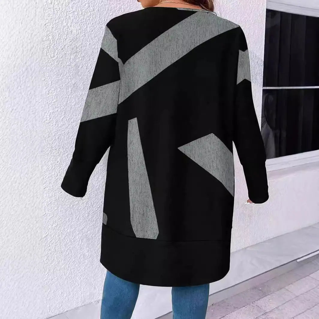 Loose Casual Plus Size Knitwear Cardigan Button Stitching Printing Coat Dropshipman