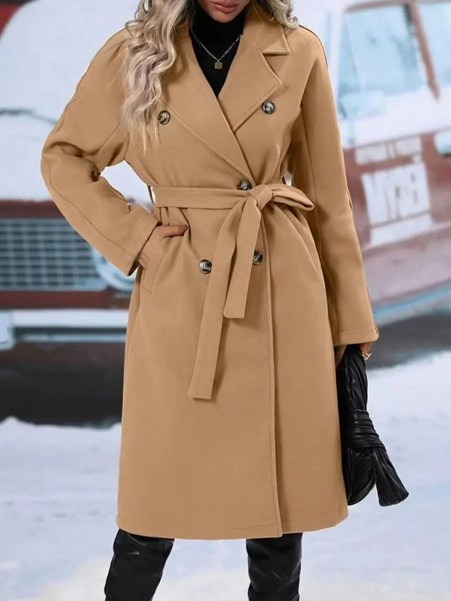 Lapel Double-breasted Trench Coat With Belt Winter Fashion Solid Color Long Jacket Outwear Women Clothing Cjdropshipping