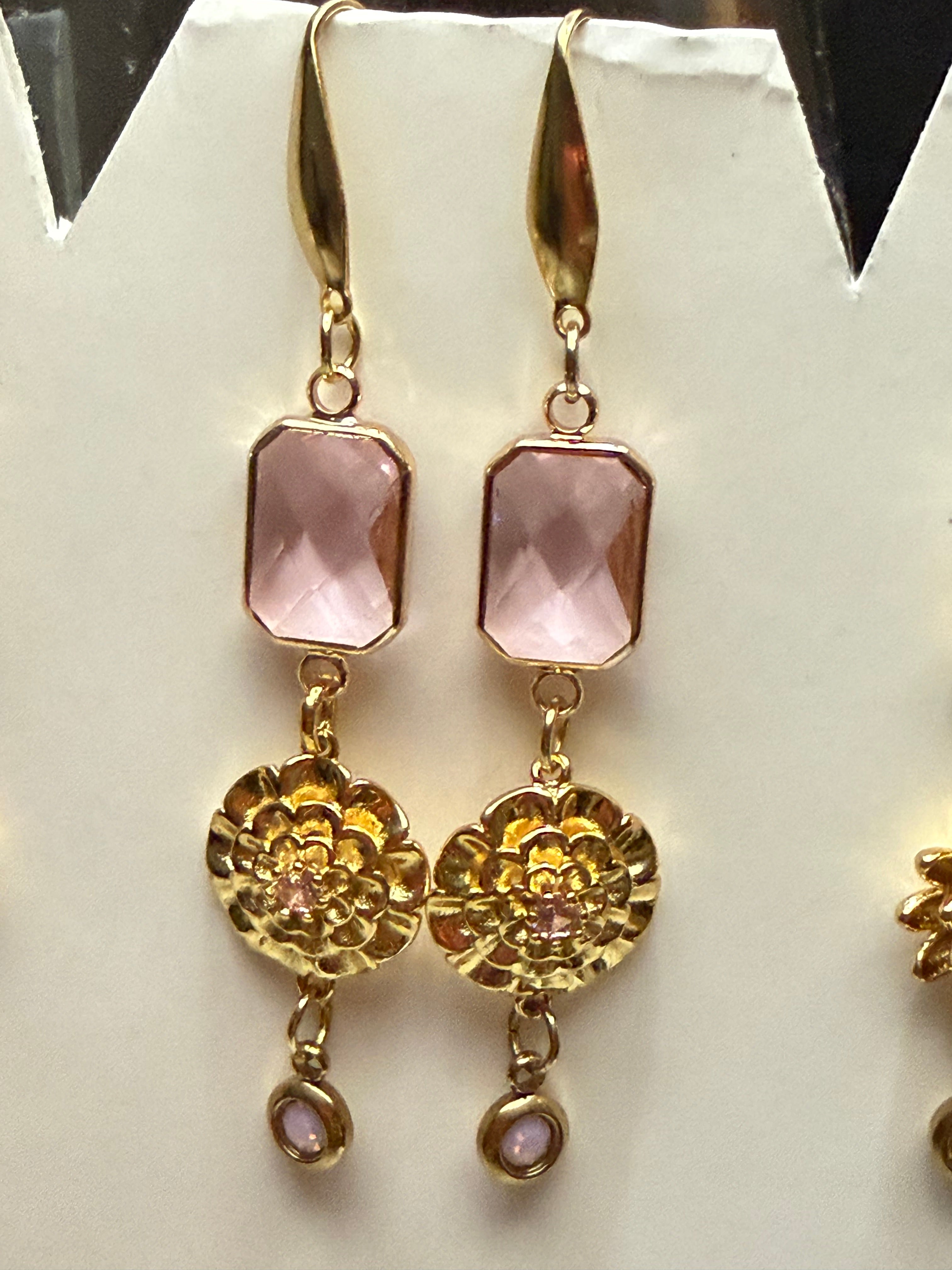 18k Gold PVD Birth Flower Earrings, Personalized Birthstone Jewelry