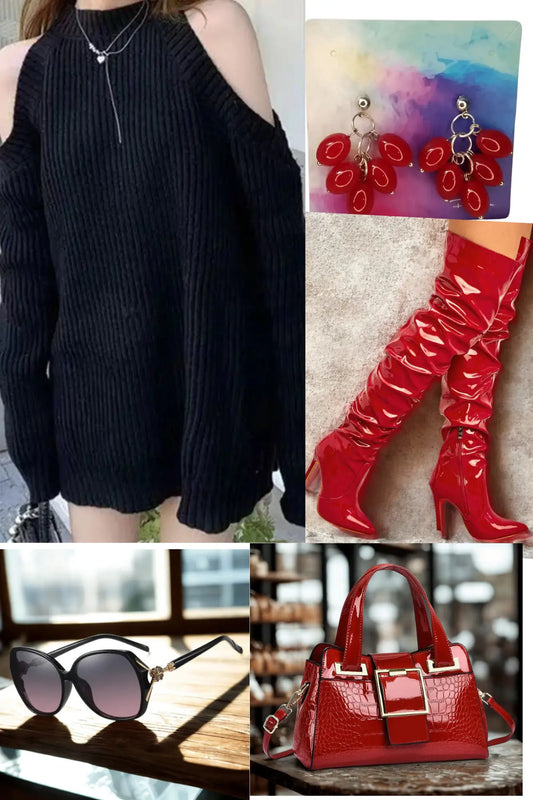 Sweater Dress outfit (black/red) Dropshipman