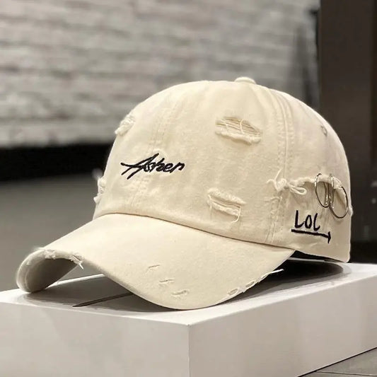 Korean Ins Retro Tattered Jeans Soft Peaked Cap Women Dropshipman