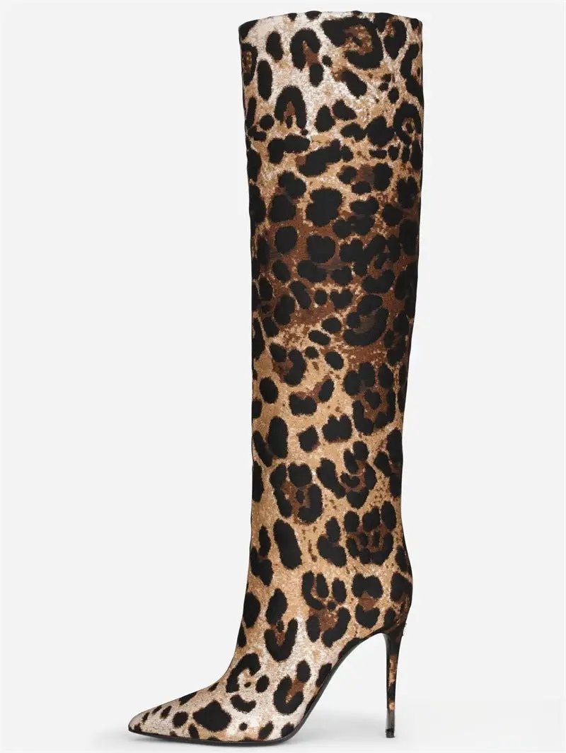 Women's Fashion Pointed Stiletto Heel Leopard Print Boots Cjdropshipping