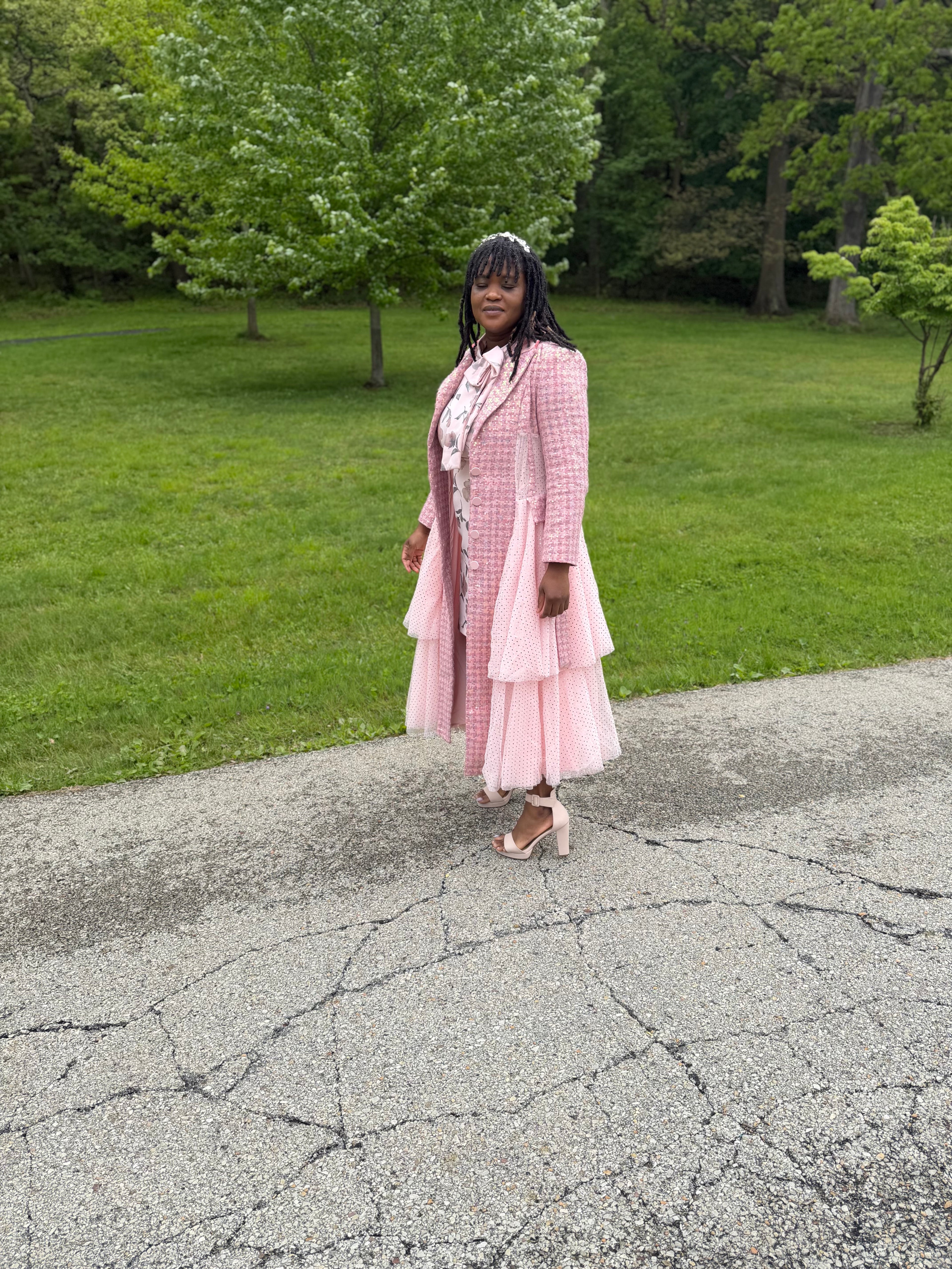Stunning pink Sequins Mesh Layered Trench Coat – Elegant Evening Outerwear