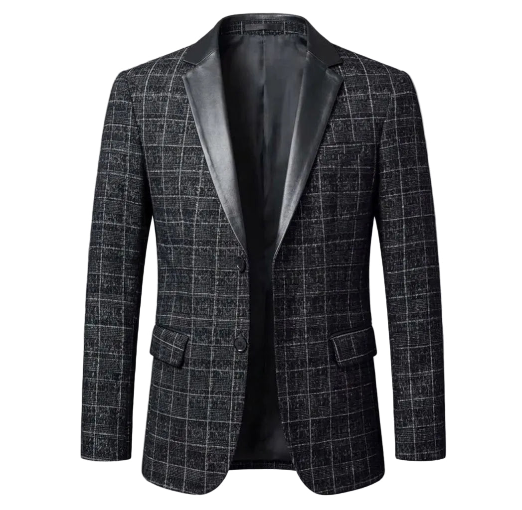 Men's Genuine Sheepskin Leather Blazer Jacket, Luxury Textured Pattern Slim Fit Sport Coat, Black Leather Tuxedo Blazer for Men, Gift for Him