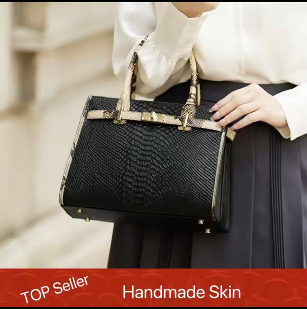 Black Snake Pattern Leather Business Bag