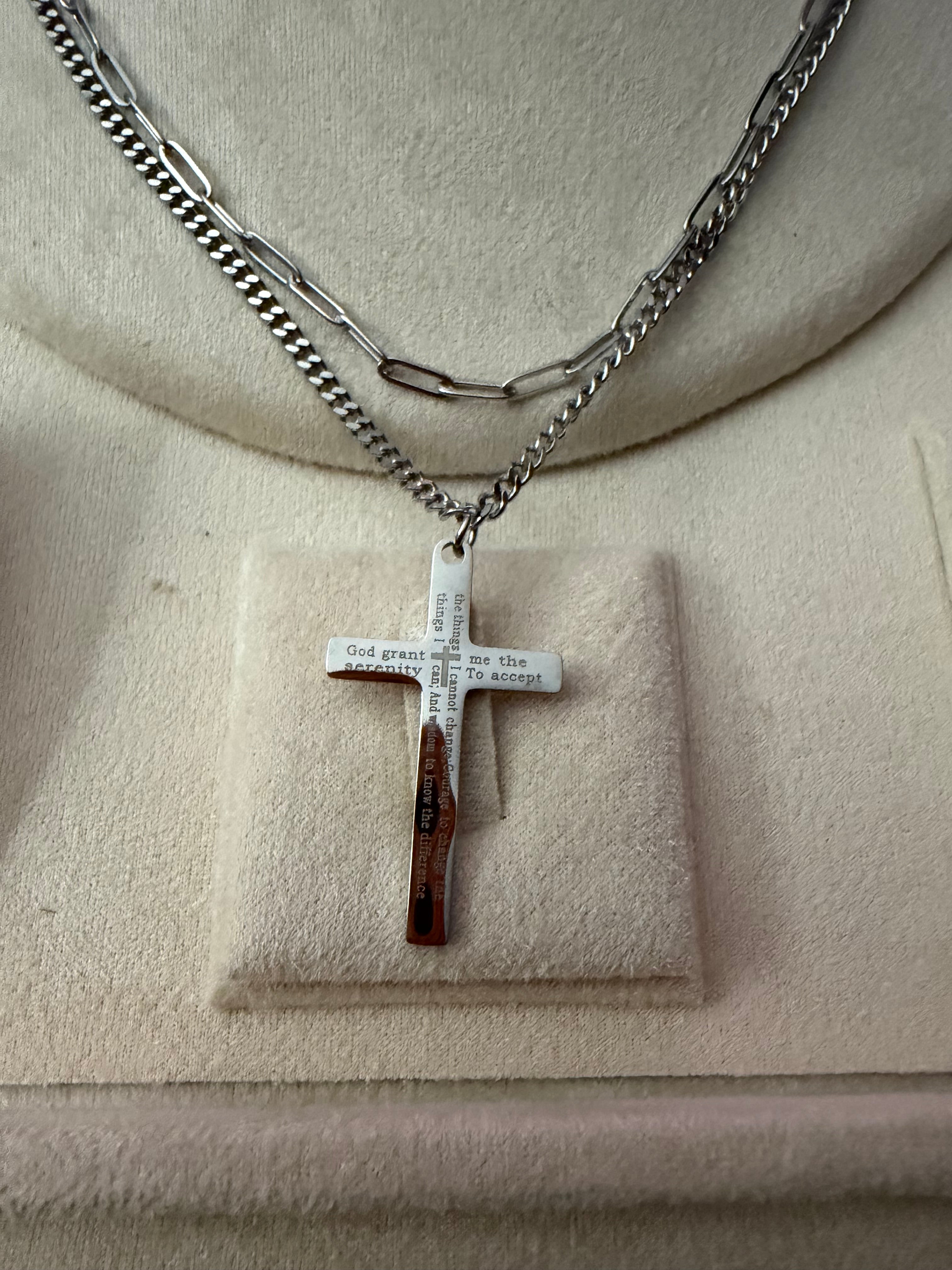 Serenity Prayer engraved Cross pendant Necklace for Men and Women,316  Stainless Steel