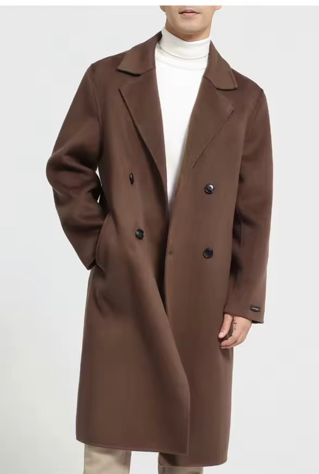 Men's 100% Cashmere Coat]Long Double Sided Overcoat]Classic Double Breasted Winter Trench Jacket]Formal Luxury Outerwear