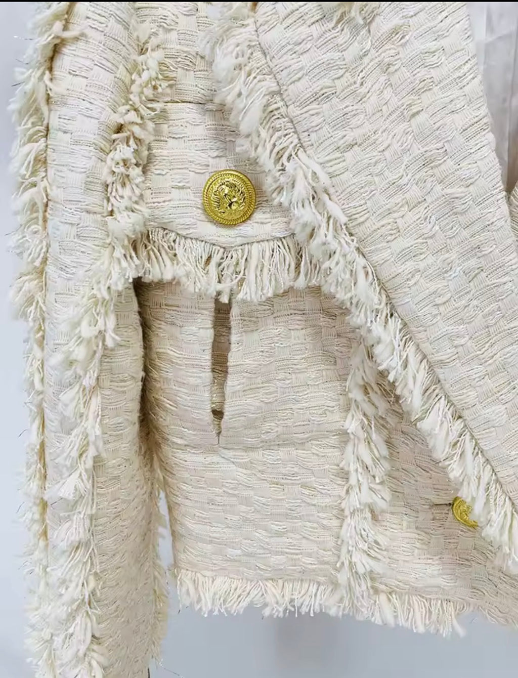 Cream Tweed 2 Piece Set | Fringe Cropped Tweed Jacket & Pleated Mini Skirt | Old Money Aesthetic Outfit | Parisian Chic Matching Set