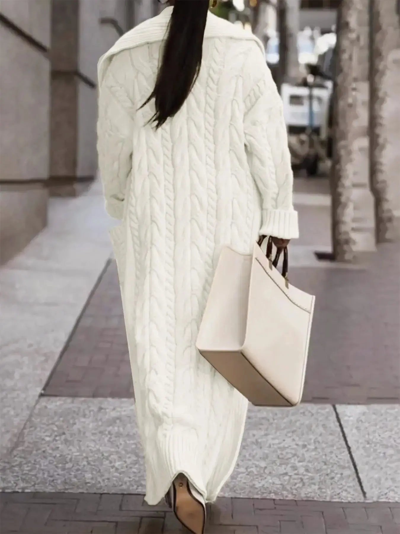 Fall Ready (white)long thick cardigan , boots and handbag set - JNi3 shop