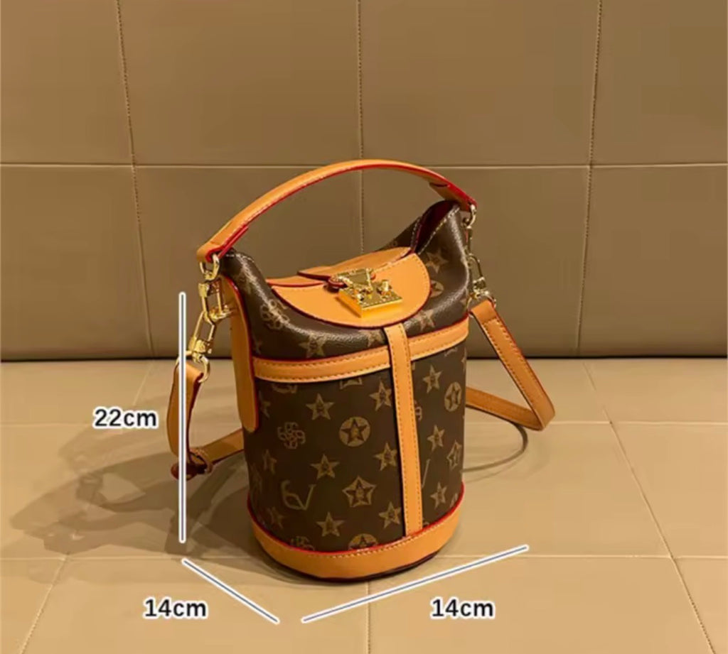Luxury Monogram Star Bucket Bag for Women – Structured Crossbody Handbag with Adjustable Strap