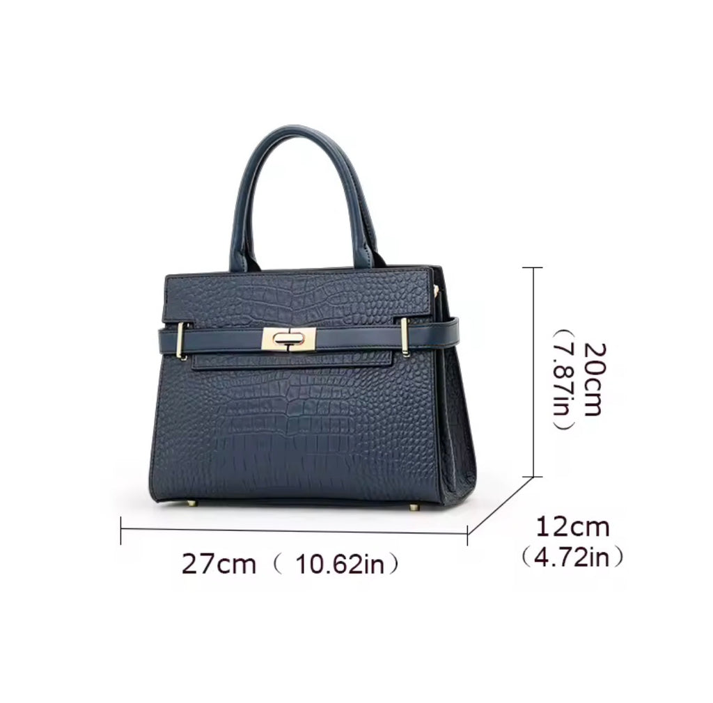 Elegant Cowhide Leather Women's Handbag – Crocodile Texture Top-Handle Purse & Structured Satchel