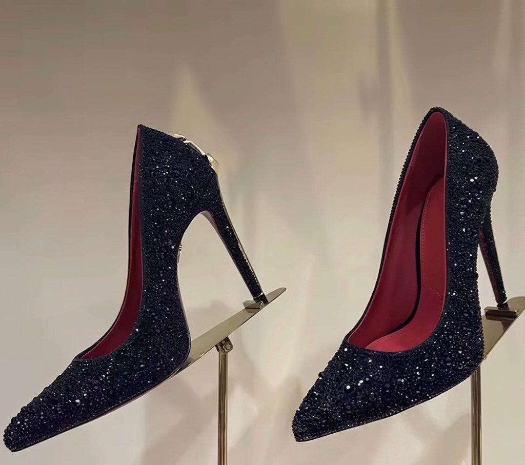 Luxury Crystal Embellished Stiletto High Heels – Designer-Inspired Pointed Toe Rhinestone Pumps for Evening