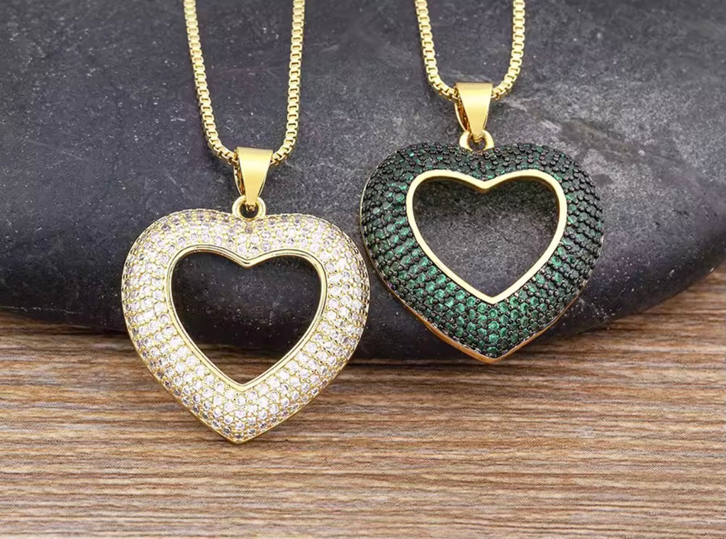 Heart-Shaped Hollow Crystal Zircon Pendant Link Chain Necklace Women's Charm Jewelry Anniversary Gift