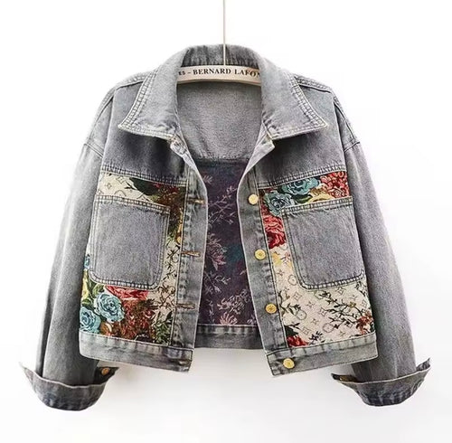 Vintage style Tapestry Floral Jean Jacket,Denim Jacket