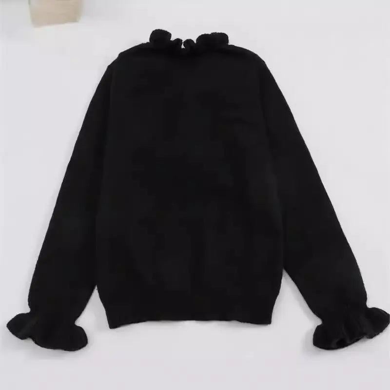 Winter V-neck Ruffled Knitted Sweater Fashion Pullover Long-sleeved Tops For Women JNi3 shop