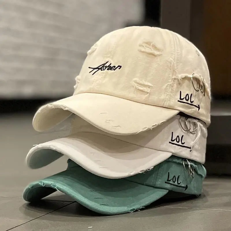 Korean Ins Retro Tattered Jeans Soft Peaked Cap Women Dropshipman