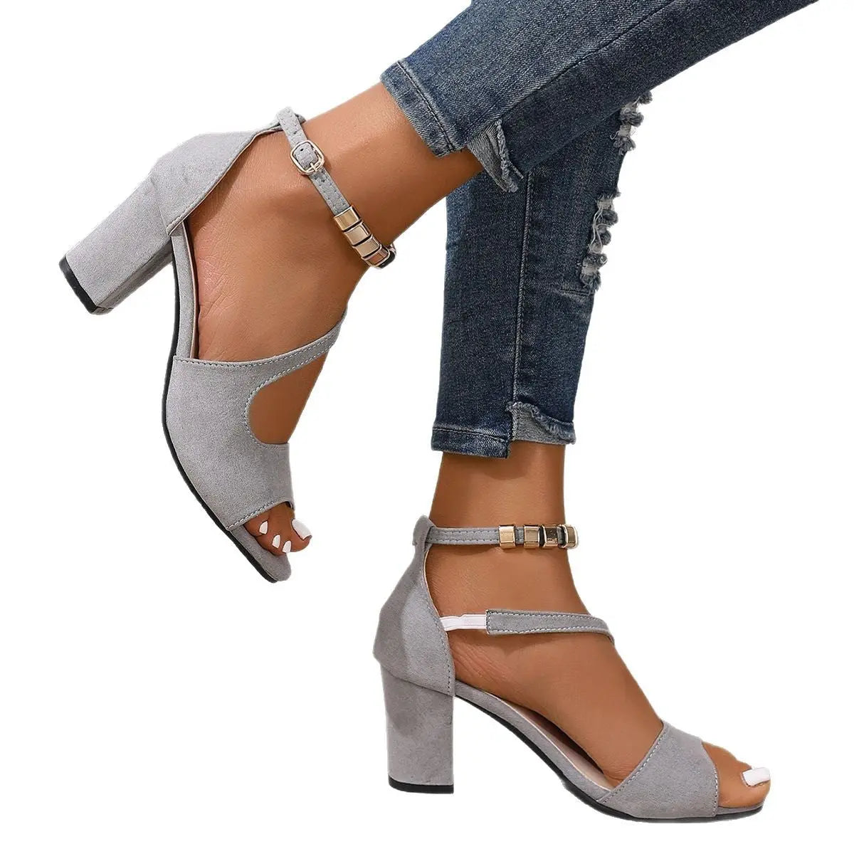 Buckle Suede Chunky Heel Roman High Heels
