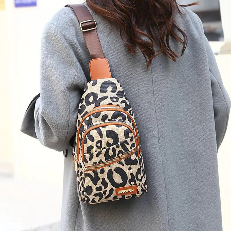 Leopard Print Sling Chest Bag With Headphone Jack Crossbody Backpack Shoulder Bag Women JNi3 shop