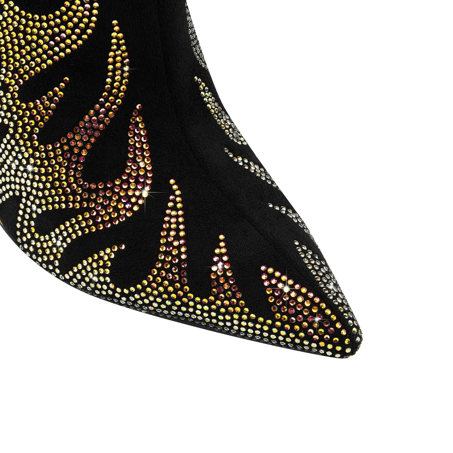 European And American Style Tiger Tooth Profiled Heel Skinny Stretch Boots Rhinestone Flame Dropshipman