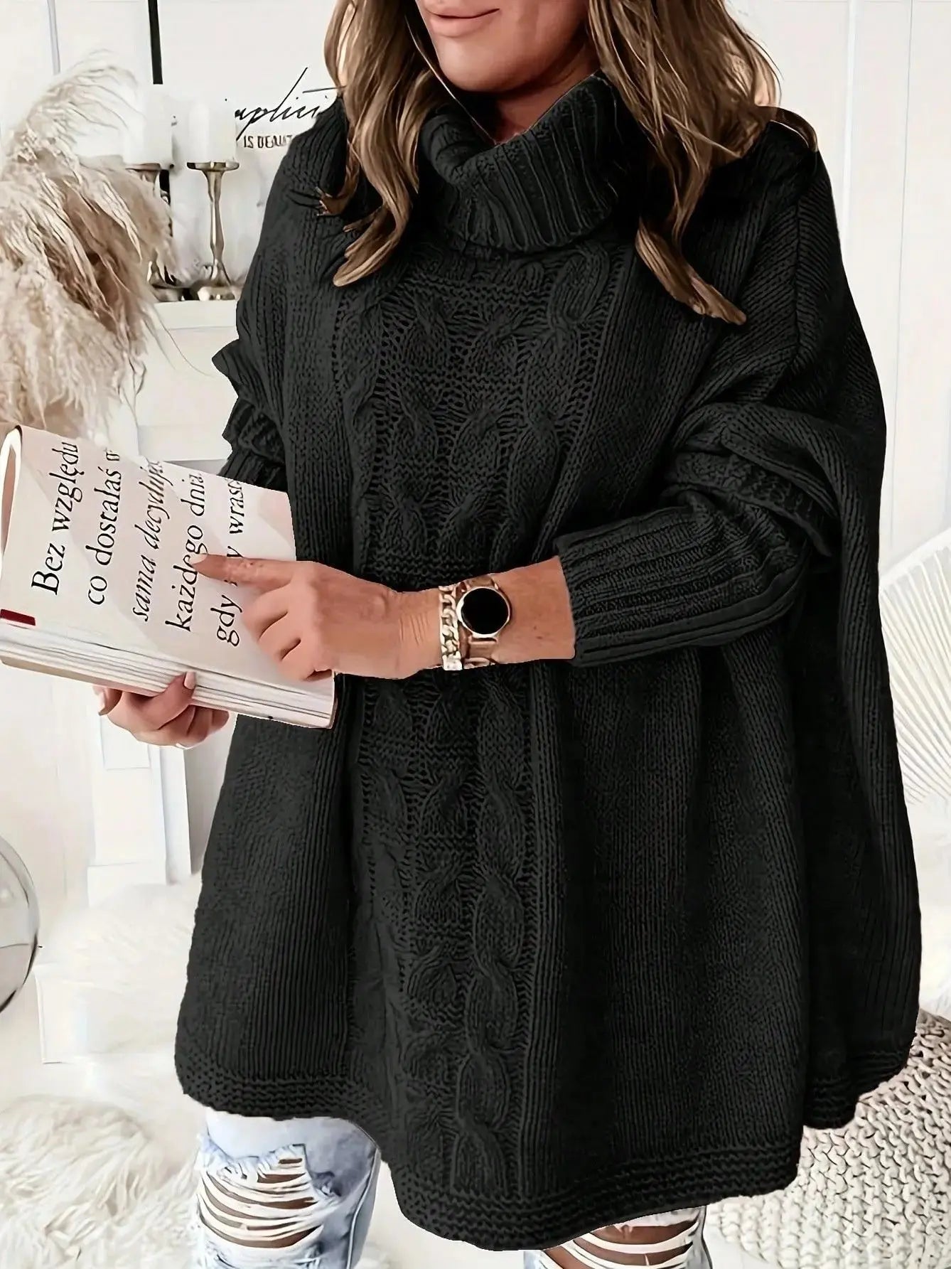 Lapel Batwing Sleeve Loose Casual Plus Size Women's Knitting Sweater JNi3 shop