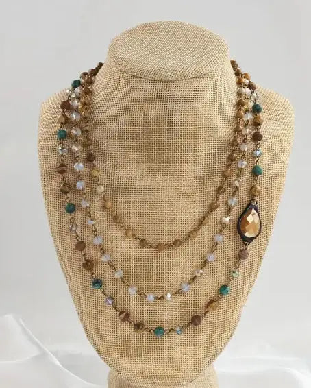 Fashion Bohemian Ethnic Style Multi-layer Natural Stone Glass Chain Curved Needle Necklace JNi3 shop