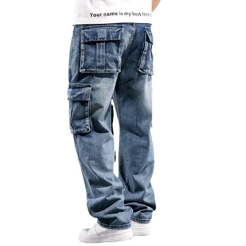 Multi-pocket Workwear Jeans Men's Wide Leg Loose Plus Size JNi3 shop