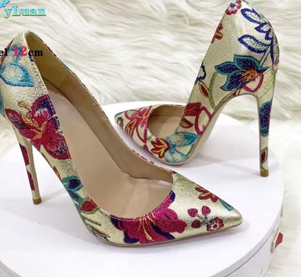 Floral Embroidered Heels and Crystal Clutch Set | Wedding Shoes Matching Bag | Bridal Evening Party Pumps | Luxury Formal Occasion Set