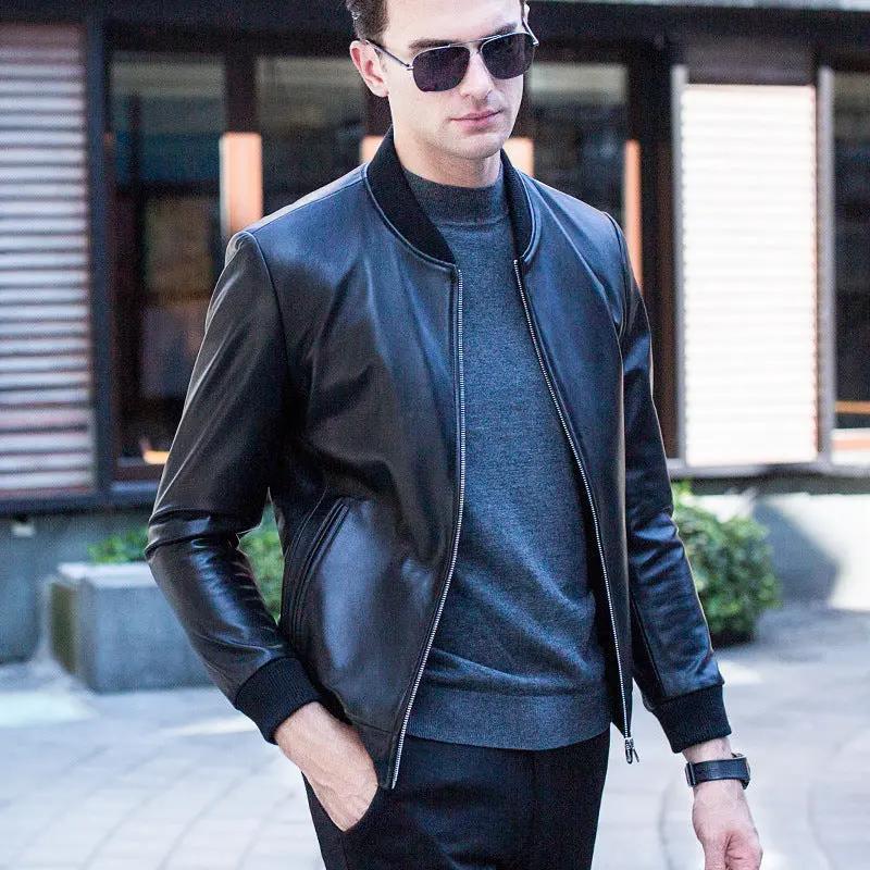 Leather men's baseball collar leather jacket Cjdropshipping