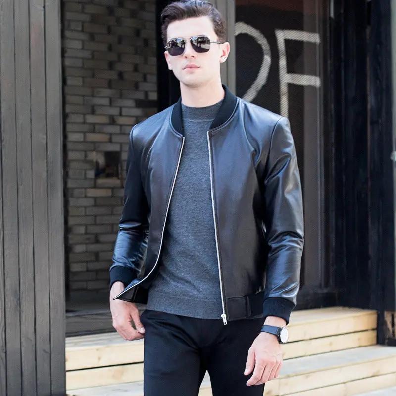 Leather men's baseball collar leather jacket Cjdropshipping